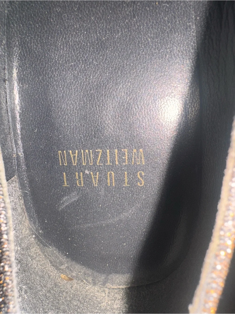 Stuart Weitzman Black Glitter Slip-On Heel